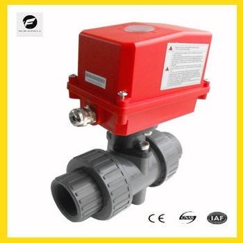 2 way 2 PVC double union ball valve with electric actuator 230V smooth ends