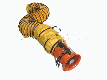 Industrial exhaust ventilation duct with portable blower fan