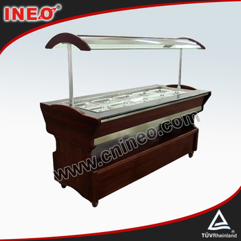 12 Pans Free Standing Open Refrigerated Buffet Display Wooden Showcase