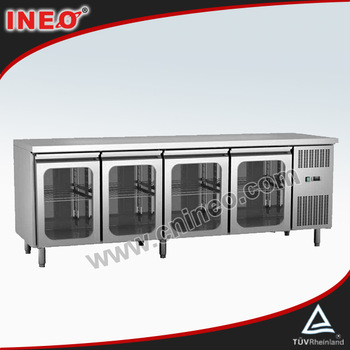 4 Glass Doors Stainless Steel Commercial Cooling Worktable(INEO are professional on commercial kitchen project)