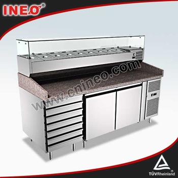 Marble Top And Professional Stainless Steel Pizza Prep Table/pizza display refrigerator/refrigerated pizza counter
