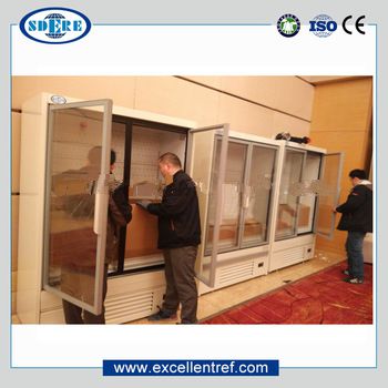 dairy cooler showcase with 2 glass doors for commercial use