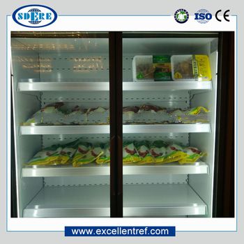 dairy cooler showcase with 2 glass doors for commercial use