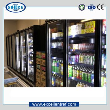 glass door refrigerator showcase for dairy cooling display in supermarket