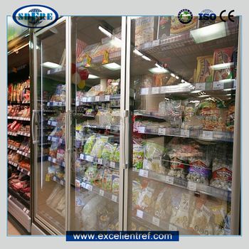 glass door refrigerator showcase for dairy cooling display in supermarket