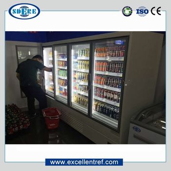 commercial galss front refrigerator showcase used in supermarket/convenience store for beverage display