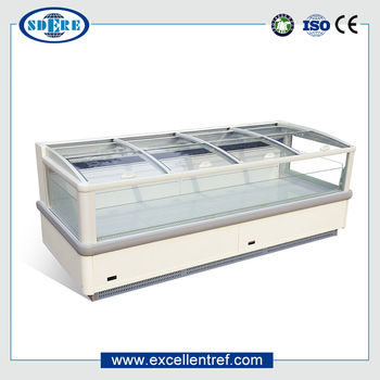 Low price CE Certification new design AHT paris glass top island display freezer