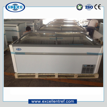 Direct cooling mode island cabinet for frozen food display