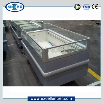 refrigerator and freezer of Plug in island cabinet for frozen food promotion