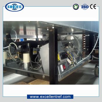 commercial refrigeration of plug in island cabinet type used as seafood promotion showcase