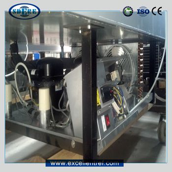 horizontal chest freezer used for frozen meat seafood promotion