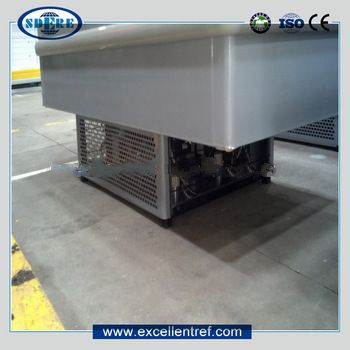 frozen food showcase refrigerator of horizontal plug in type in supermarket