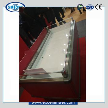 frozen food showcase refrigerator of horizontal plug in type in supermarket