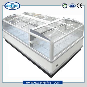 chest ice cream popsicle refrigerator in supermarket