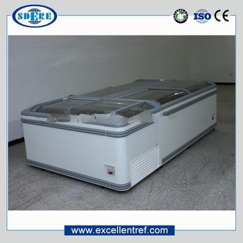 chest refrigerator freezer with sliding glass door for frozen meat display in supermarket