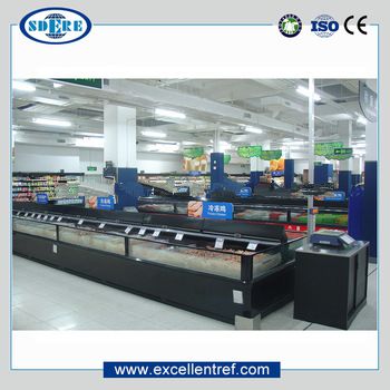 island fridge freezer of double type for frozen food display supermarket
