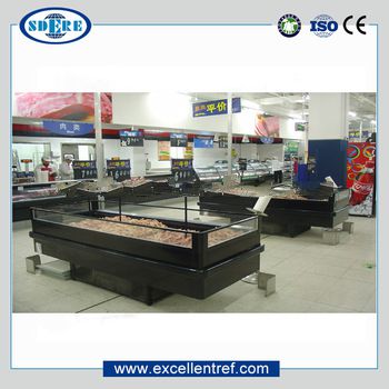 wholesale frozen chicken display showcase of horizontal plug in freezer cabinet type used in supermarket