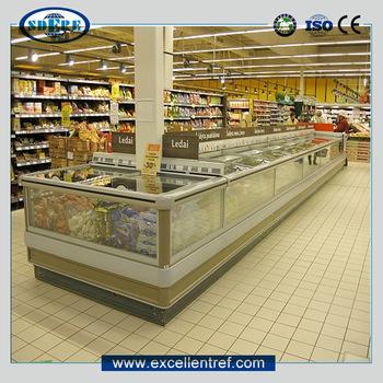 supermarket commercial deep freezer of island double type used for frozen food