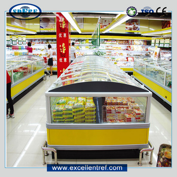 supermarket commercial deep freezer of island double type used for frozen food