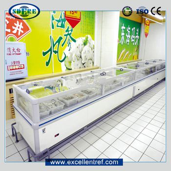 ice cream refrigerator of horizontal style used as supermarket showcase