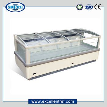 horizontal container freezer covers sliding glass door for frozen food sale