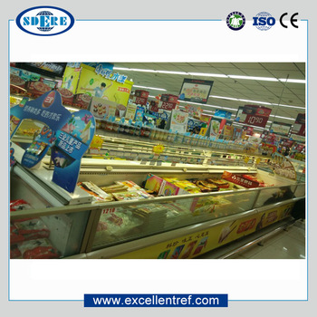supermarket refrigerator of double island type for seafood display
