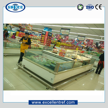 supermarket refrigerator of double island type for seafood display