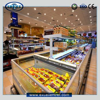 horizontal deep freezer used as a popsicle stick showcase in supermarket