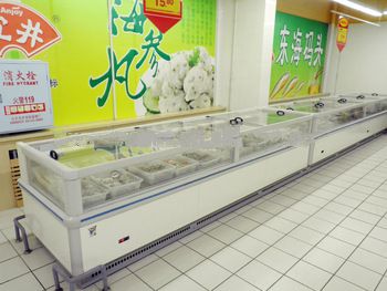 horizontal large size fridge for frozen food display with sliding glass door