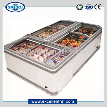 horizontal large size fridge for frozen food display with sliding glass door