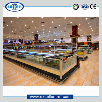 large capacity deep freezer showcase for frozen food&seafood in supermarket