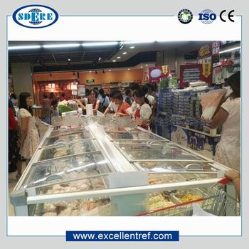 Horizontal freezer island showcase for supermarket commercial use