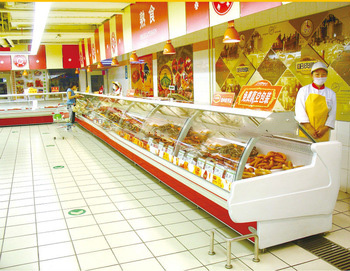 Made in China high quality open glass service counter cabinet with compressor and CE certification