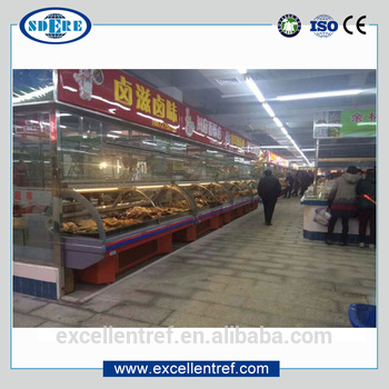hot sale table top freezer of curve glass type for cooked food display in restaurant