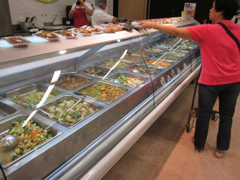 cooked food display showcase 0f water heat type,curve glass