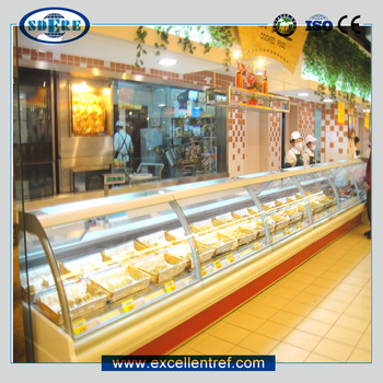 counter display refrigerator showcase with compressor contained in for food sale in supermarket