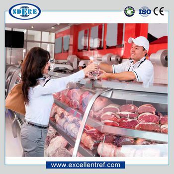 luxury counter top cooler with curved glass in front for meat display and sale
