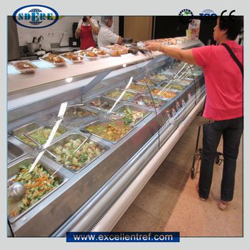 refrigerated counter top salad display showcase in suprmarket