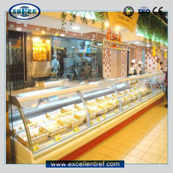 counter top refrigerator for desserts in supermarket
