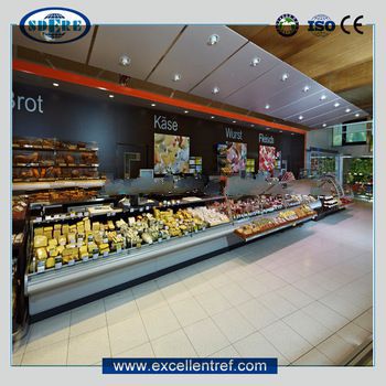 counter top refrigerator for desserts in supermarket