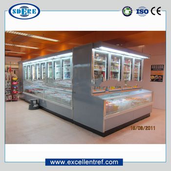 combination display freezer glass showcase for supermarket
