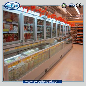 combination display freezer glass showcase for supermarket