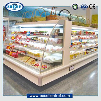 supermarket refrigerator of semivertical multideck style for packged food cooling show