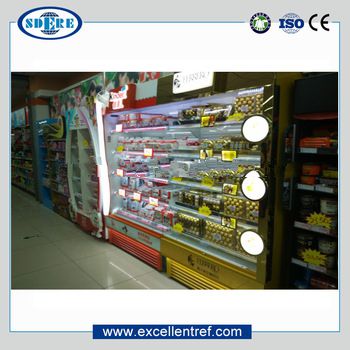 luxury flash freezer of plug-in multideck type used as chocolate refrigerator showcase in supermarket