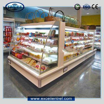 semi multideck commercial refrigerator used as display fridge for fruit/dairy in supermarket