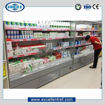 refrigerated display open cooler showcase for beverage/dairy in supermarket