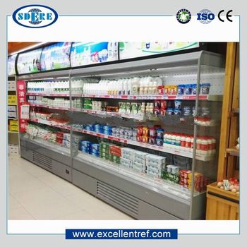 beverage and dairy open faced cooler for convenience store with refrigeration system contained inside