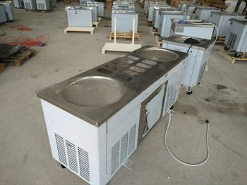 Two pan fried Ice Cream Roll Machine with Fridge R410a refrigerant