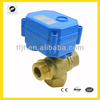 12v motorized 3/4” CR04 -2wires control 3-way T-flow ball valve with auto return function