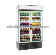 Upright convenience store refrigerator Glass Door cooler with wheels for beverage commercial beverage refrigerator Glass Door